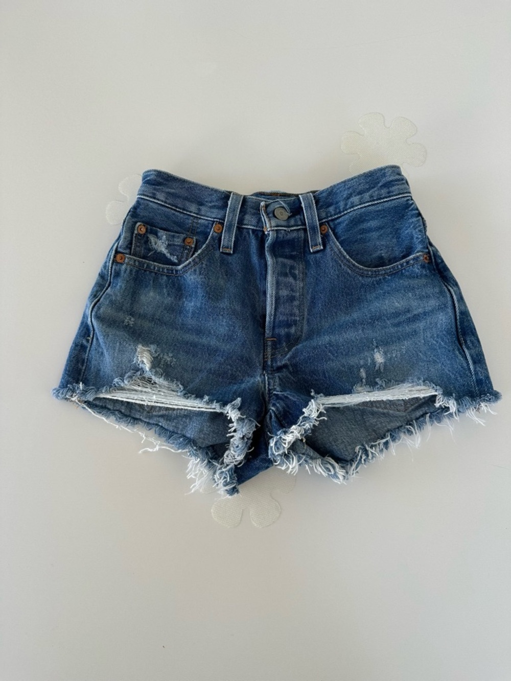 Levis Premium 501 Girls Cutoff Jean Shorts 24 Button Fly 5 Pocket Frayed Blue